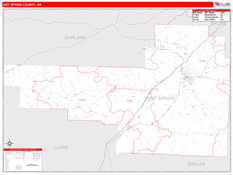 Hot Spring County, AR Digital Map Red Line Style